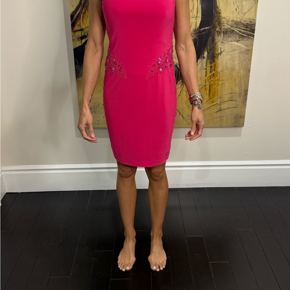 Badgley Mischka Vibrant Pink Midi Dress